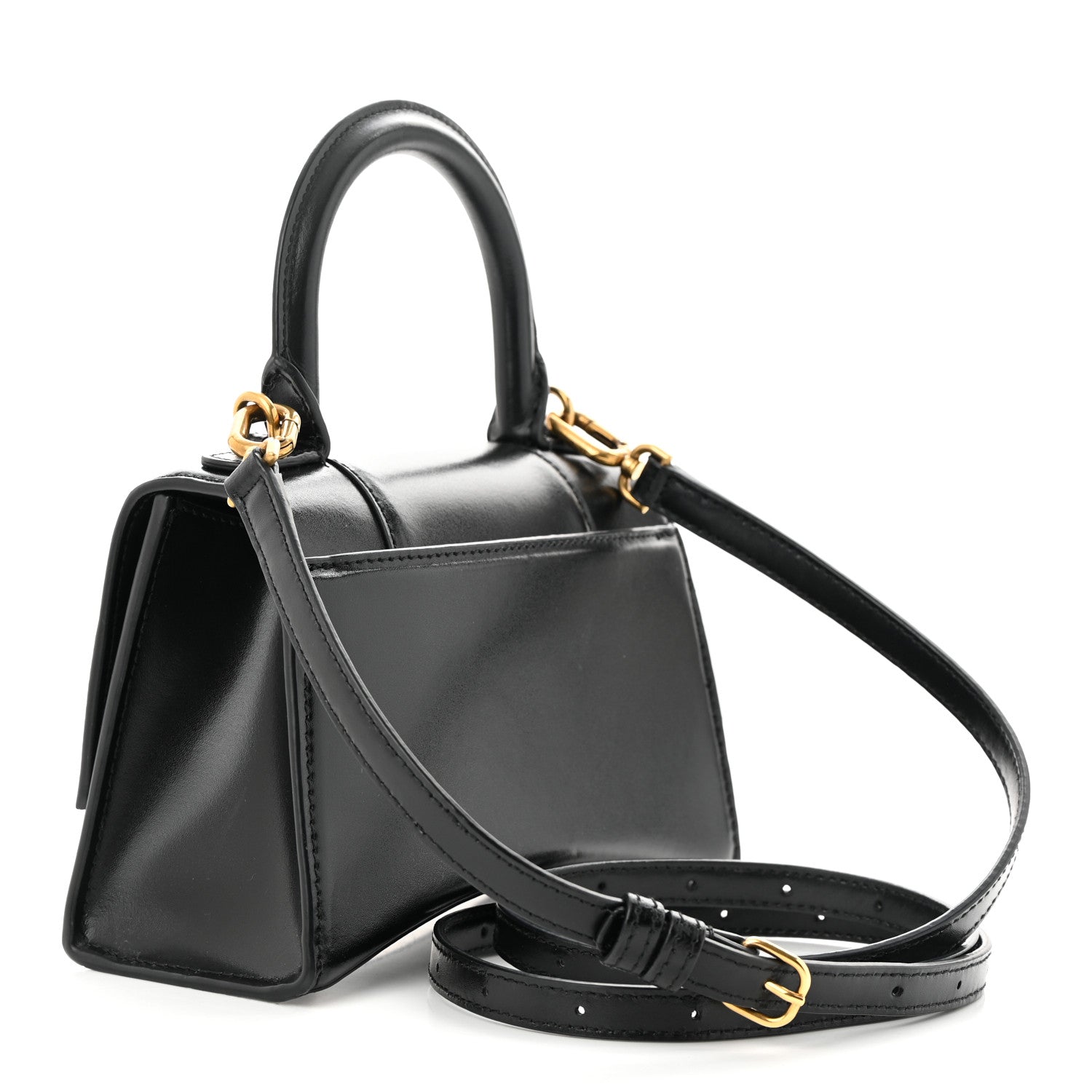 Balenciaga Shiny Box Calfskin Hourglass Top Handle Bag XS Black 3 of 11
