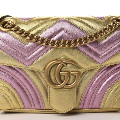 Gucci Metallic Calfskin Matelasse Small GG Marmont Shoulder Bag Gold Pink 8 of 10