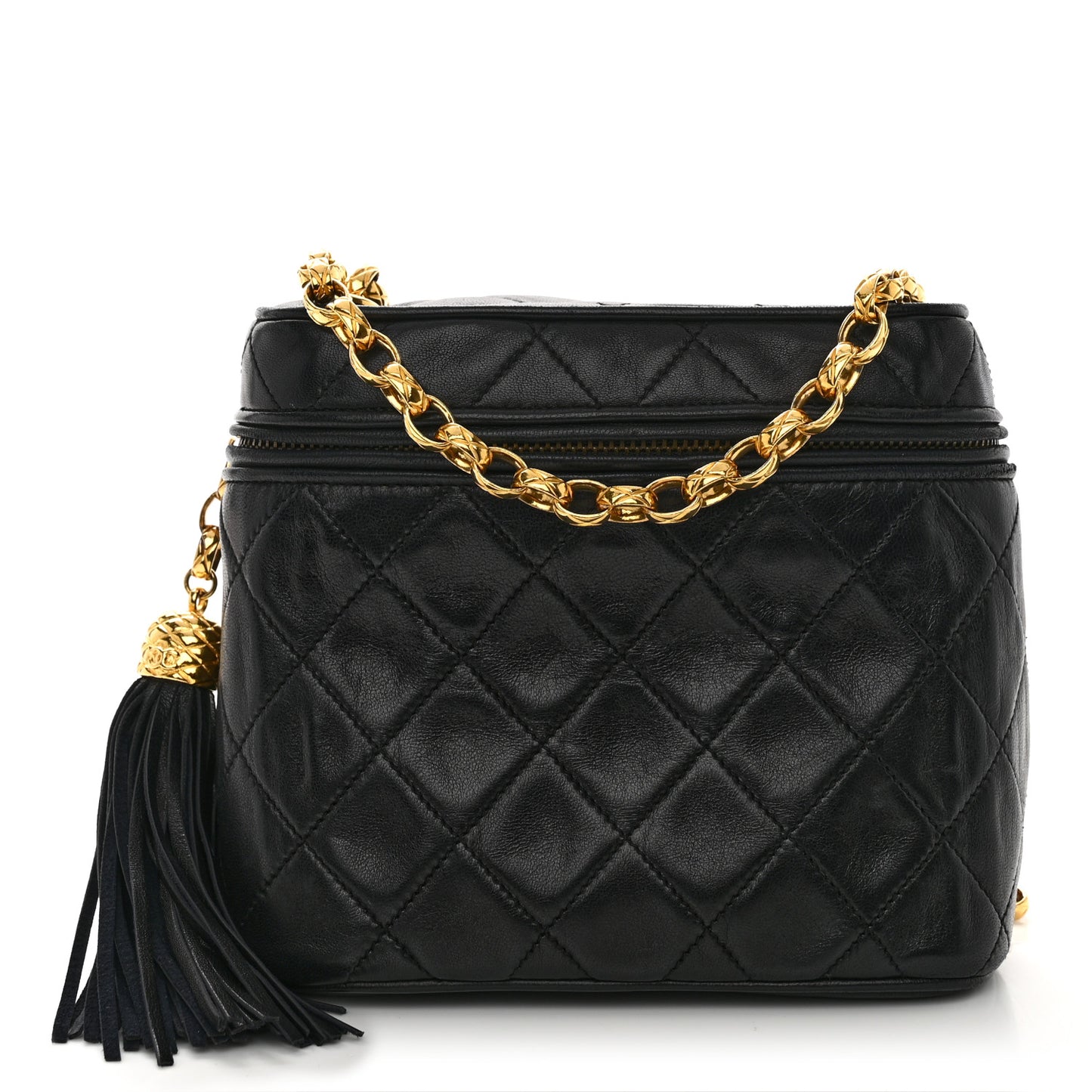 Lambskin Quilted Tassel Shoulder Bag Black