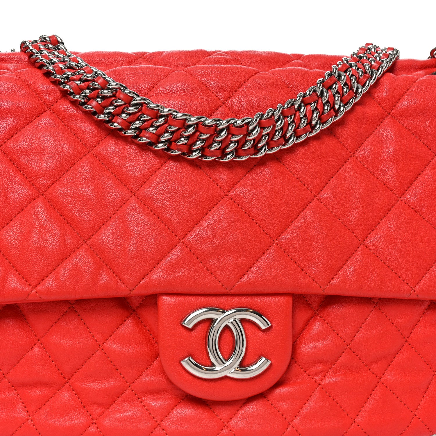 Chanel Washed Lambskin Quilted Maxi Chain Around Flap Red 8 of 12