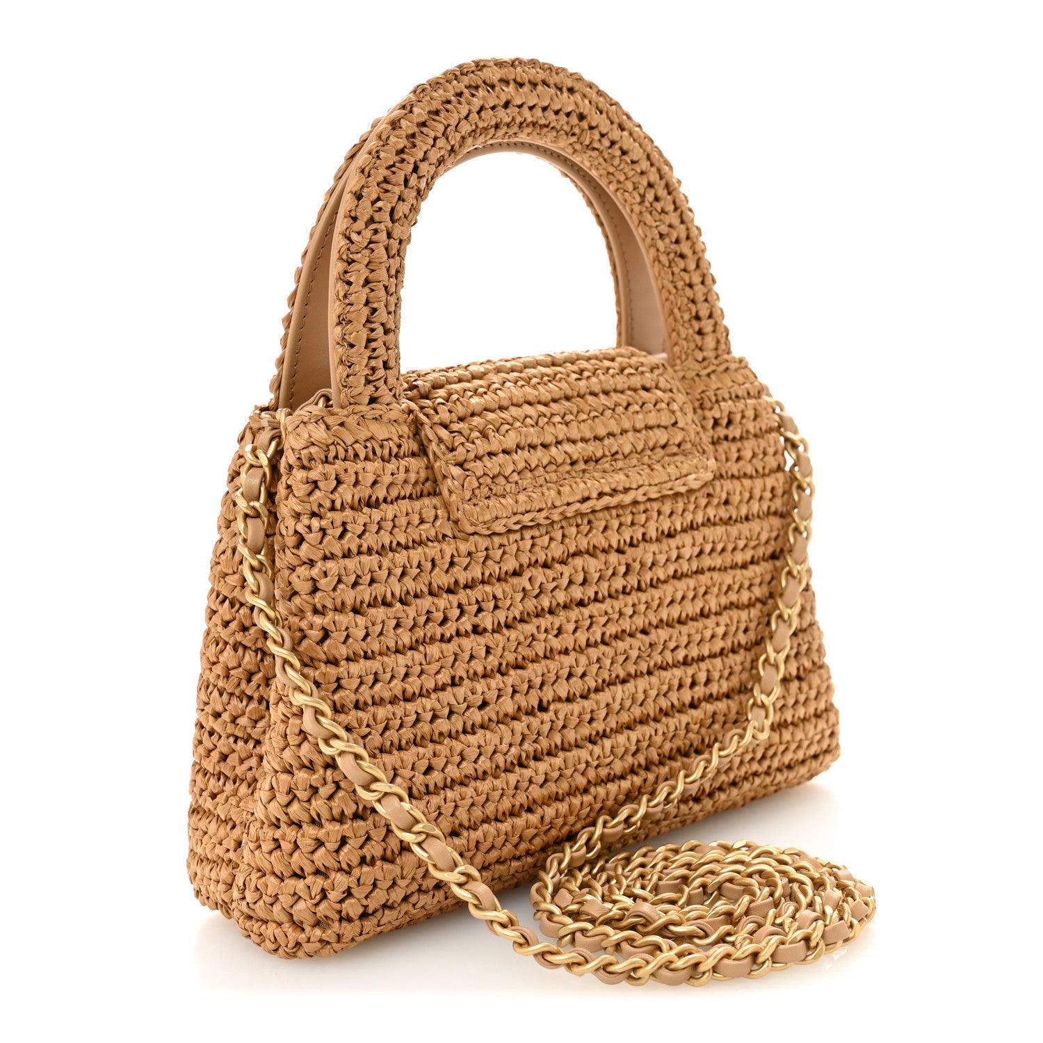 Chanel Braided Raffia Nano Kelly Flap Bag Dark Beige 3 of 11