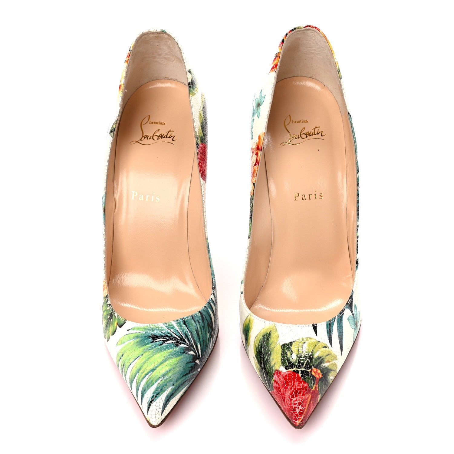 Christian Louboutin Crackled Calfskin Hawaiian Print Pigalle Follies 100 Pumps 40.5 White 2 of 9