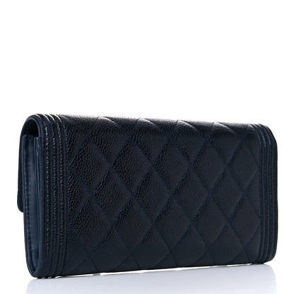 Chanel Caviar Quilted Large Boy Gusset Flap Wallet Blue 3 of 20