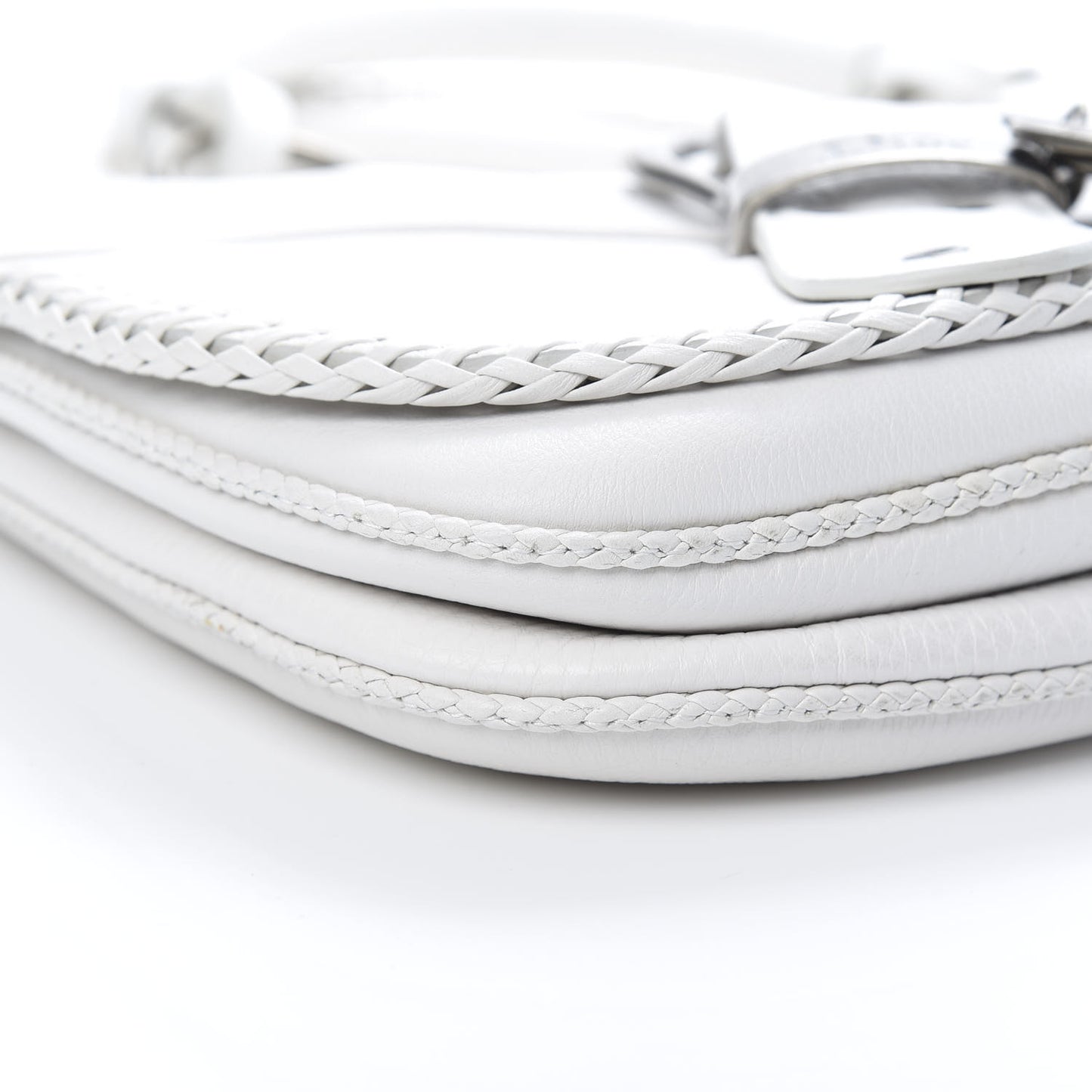 Calfskin Braided Gaucho Double Saddle Bag White