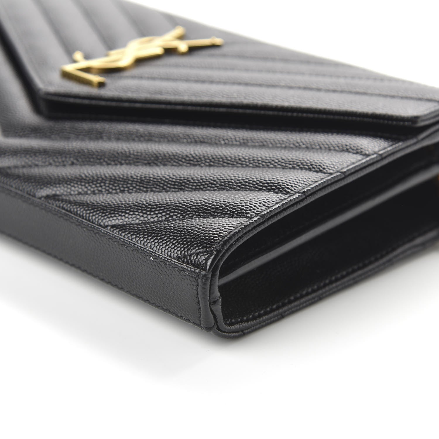 Saint Laurent Grain De Poudre Matelasse Chevron Monogram Chain Wallet Black 7 of 9