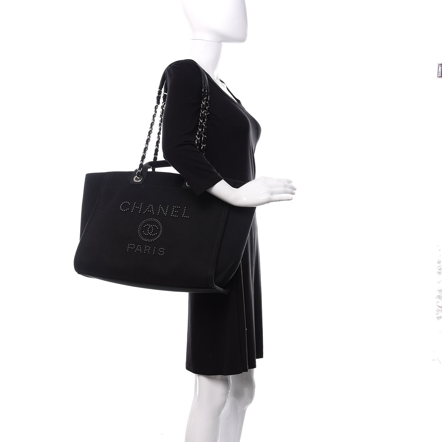 Chanel Canvas Pearl Medium Deauville Tote Black 3 of 11