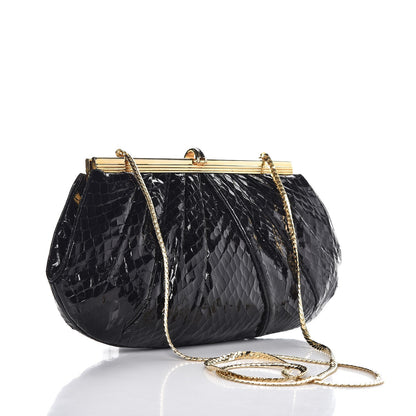 Judith Leiber Glazed Snakeskin Pleated Evening Bag Black 3 of 7