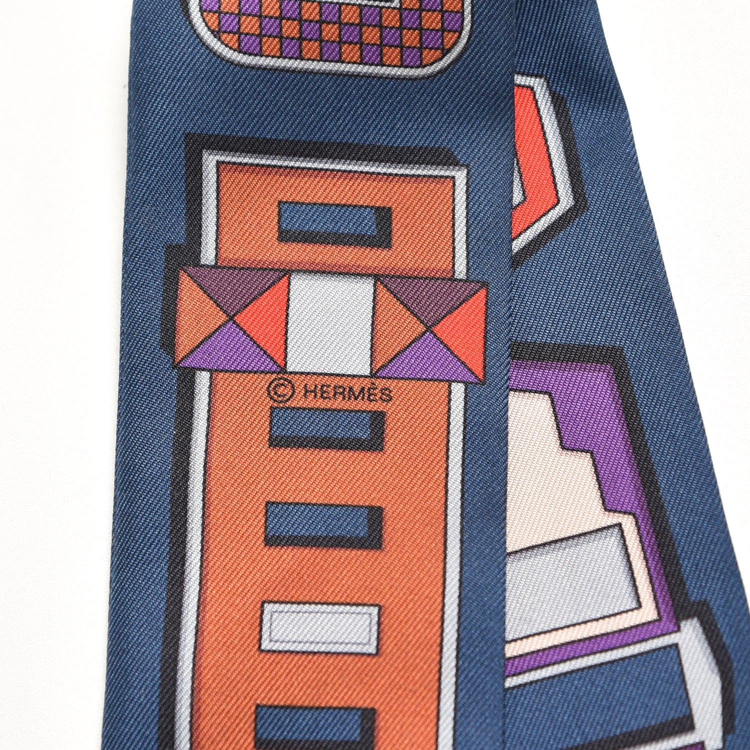 Hermes Silk Carre En Boucles Twilly Marine Violet Brun 5 of 5