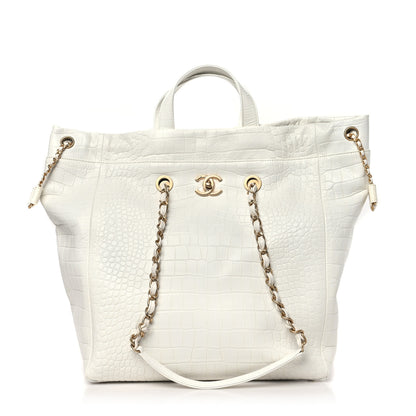 Chanel Calfskin Crocodile Embossed Large Cocodile Shopping Tote White 1 of 9