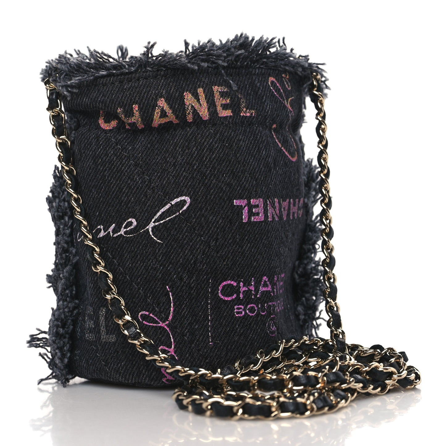 Denim Quilted Mood Mini Bucket With Chain Black Multicolor