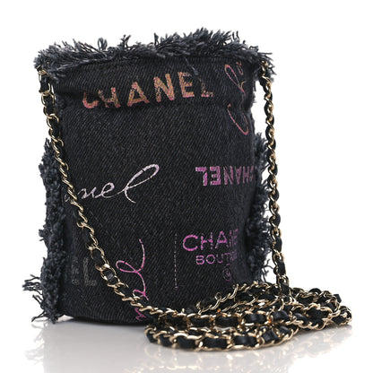 Chanel Denim Quilted Mood Mini Bucket With Chain Black Multicolor 3 of 10