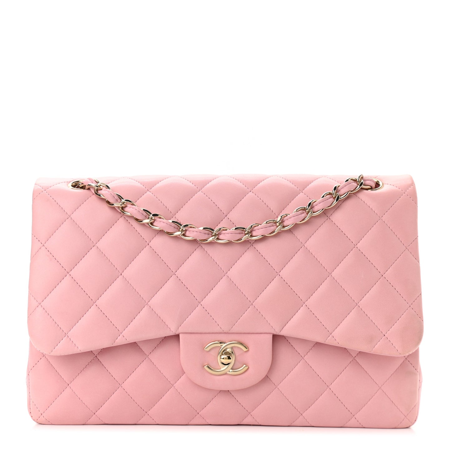 Lambskin Quilted Jumbo Double Flap Light Pink