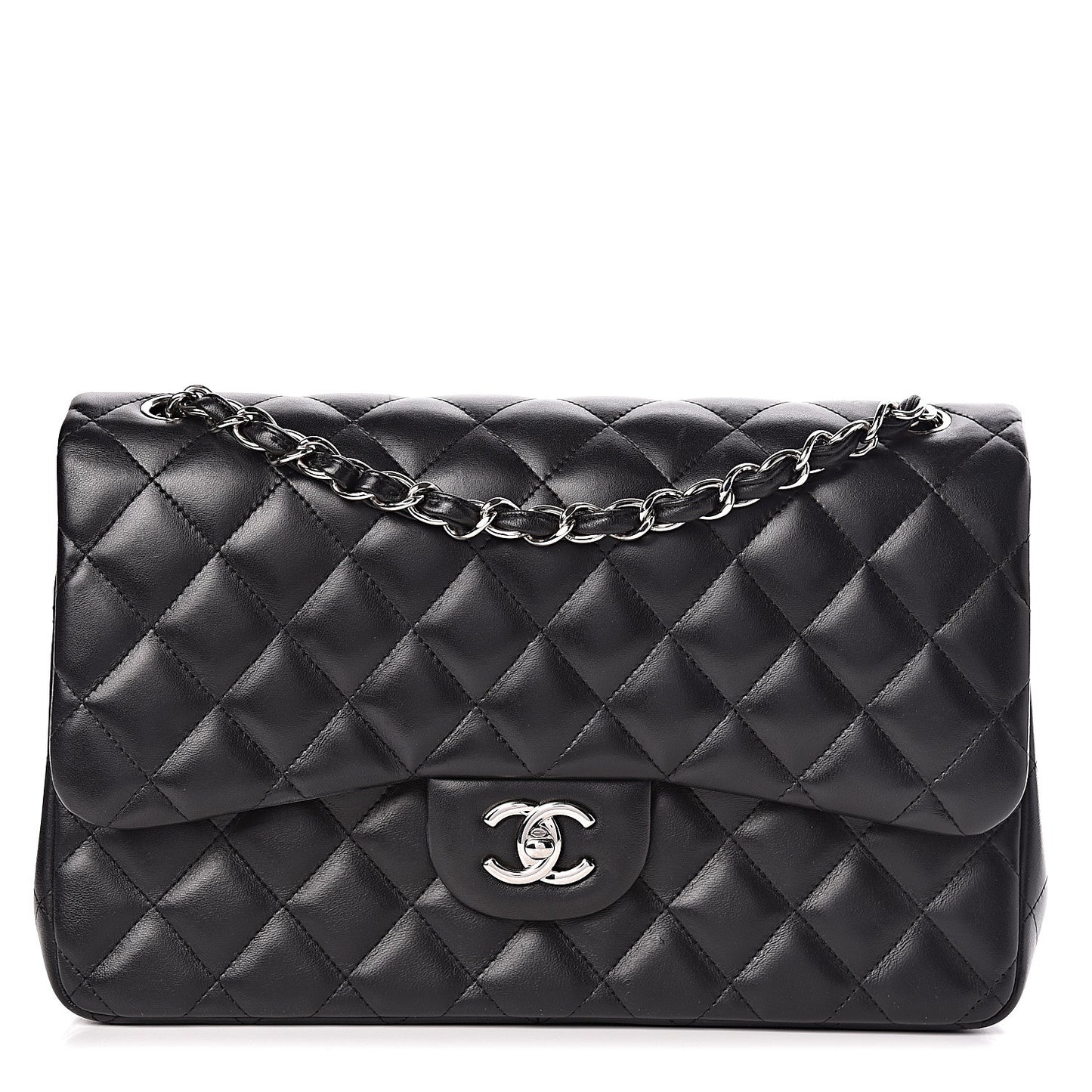 Lambskin Quilted Jumbo Double Flap Black