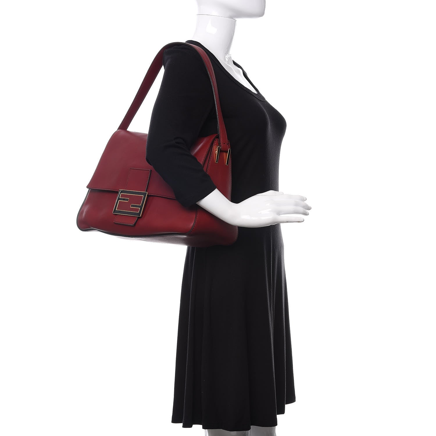 Fendi Vitello Flamingo Enamel Big Forever Mama Baguette Ciliegia Black 2 of 9