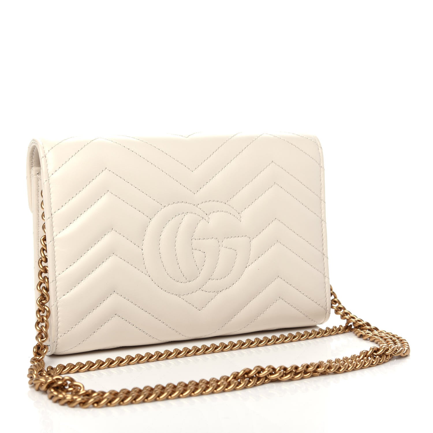Gucci Calfskin Matelasse GG Marmont Chain Wallet Mystic White 3 of 10