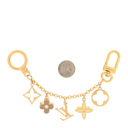 Louis Vuitton Brass Enamel Fleur De Monogram Bag Charm Chain Gold 2 of 4