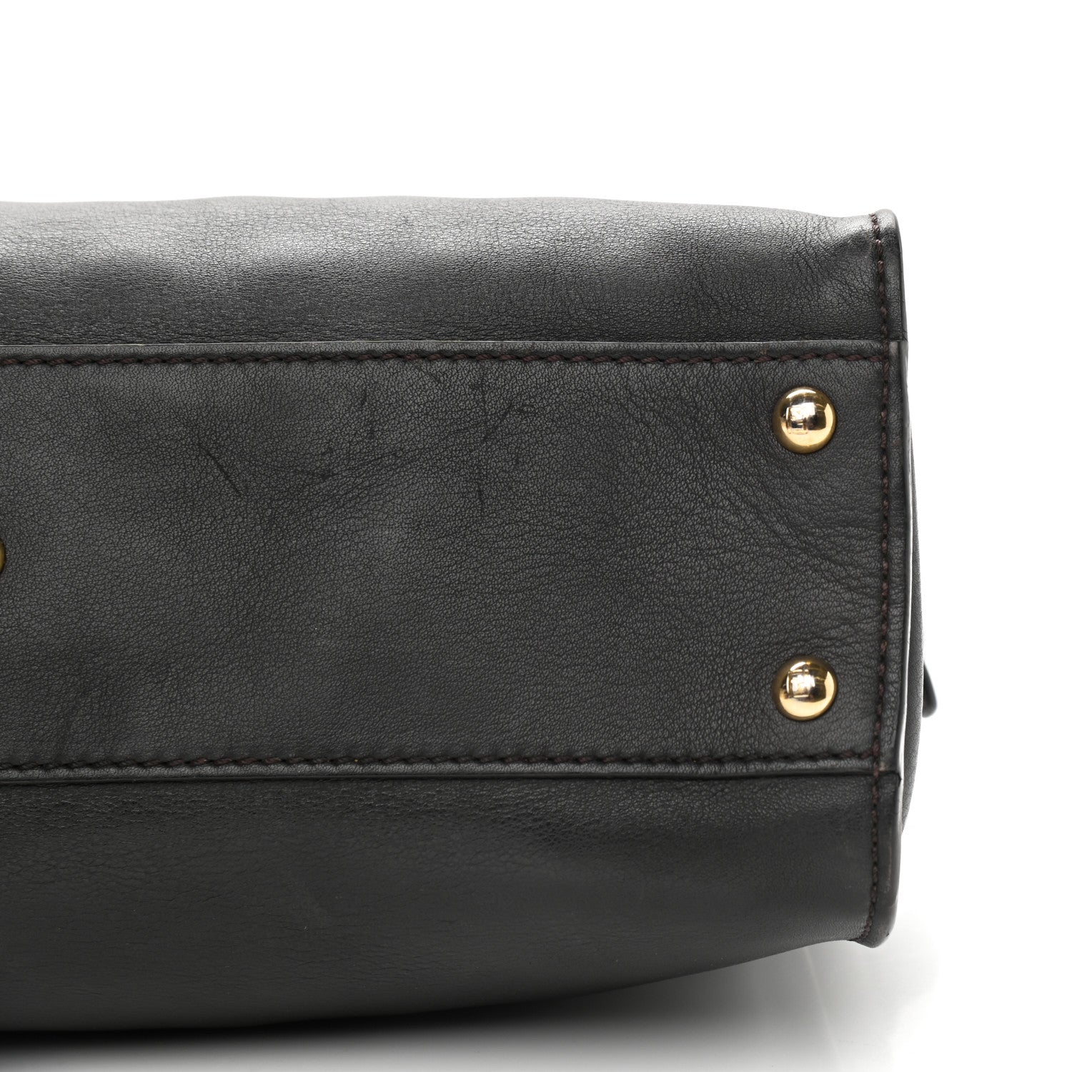 Fendi Vitello Seta Shiny Nappa Medium Peekaboo Iconic Satchel Dark Brown Yellow 9 of 9