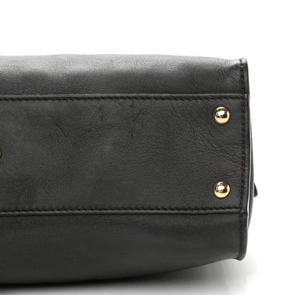 Fendi Vitello Seta Shiny Nappa Medium Peekaboo Iconic Satchel Dark Brown Yellow 9 of 9