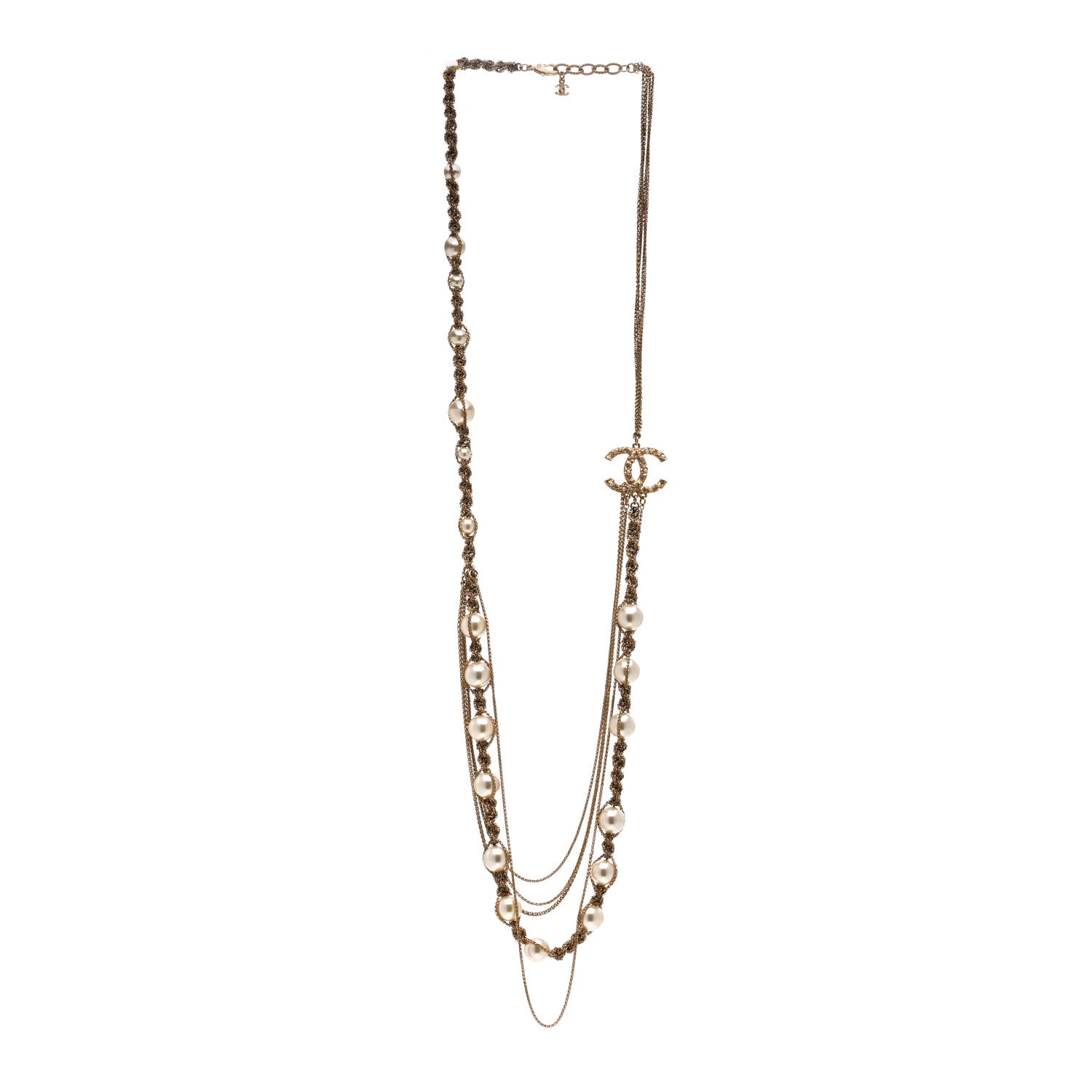 Chanel Pearl Chain CC Long Multistrand Necklace Gold 3 of 5