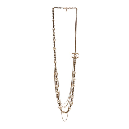 Chanel Pearl Chain CC Long Multistrand Necklace Gold 3 of 5