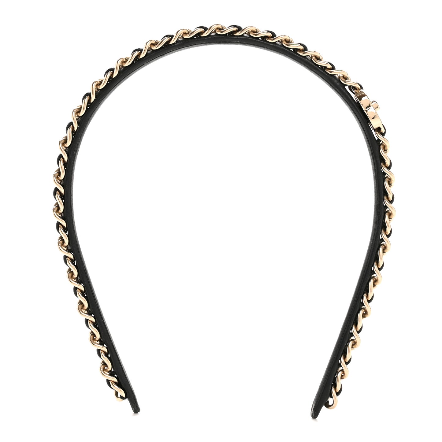 Metal Lambskin CC Turnlock Chain Headband Gold Black