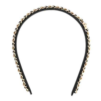 Chanel Metal Lambskin CC Turnlock Chain Headband Gold Black 1 of 5