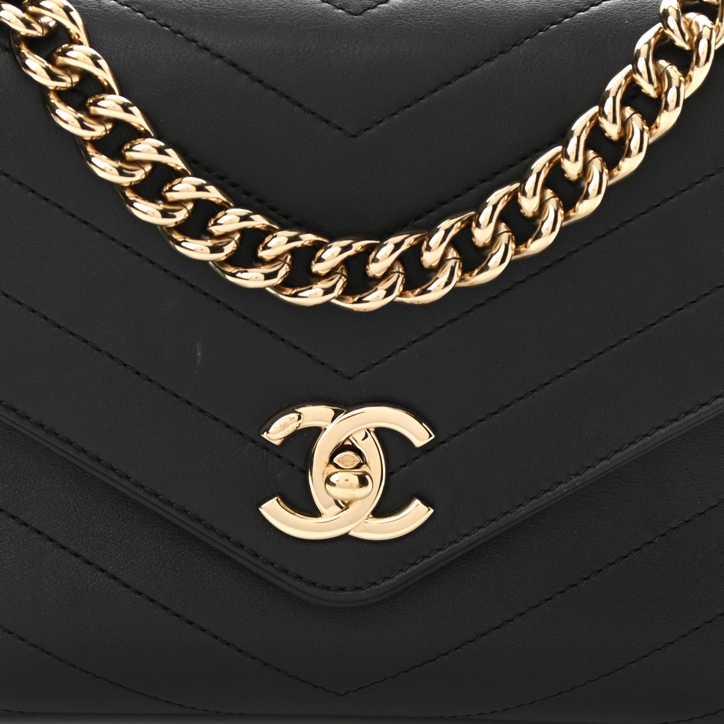 Calfskin Chevron Stitched Small Coco Flap Bag Black