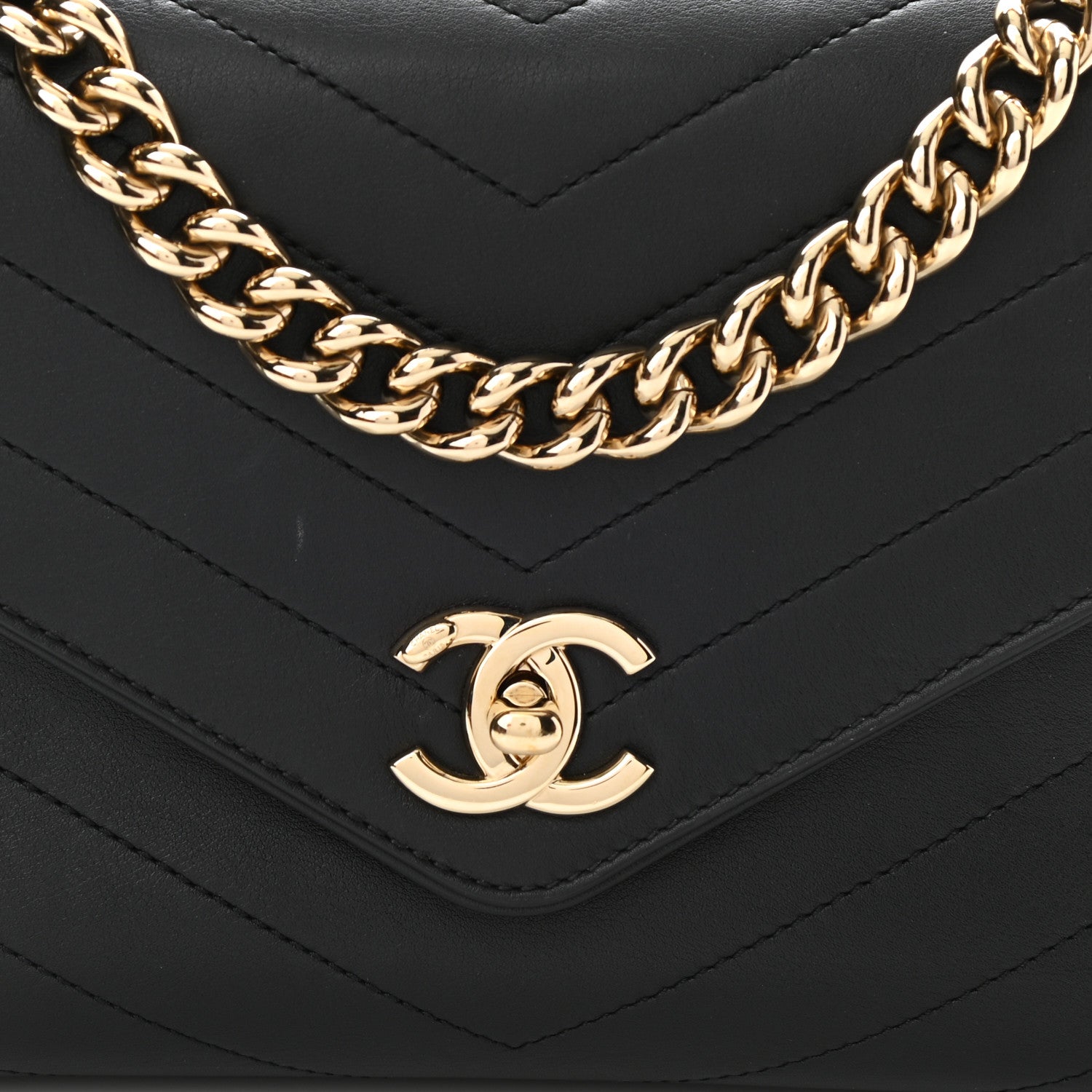Chanel Calfskin Chevron Stitched Small Coco Flap Bag Black 10 of 10