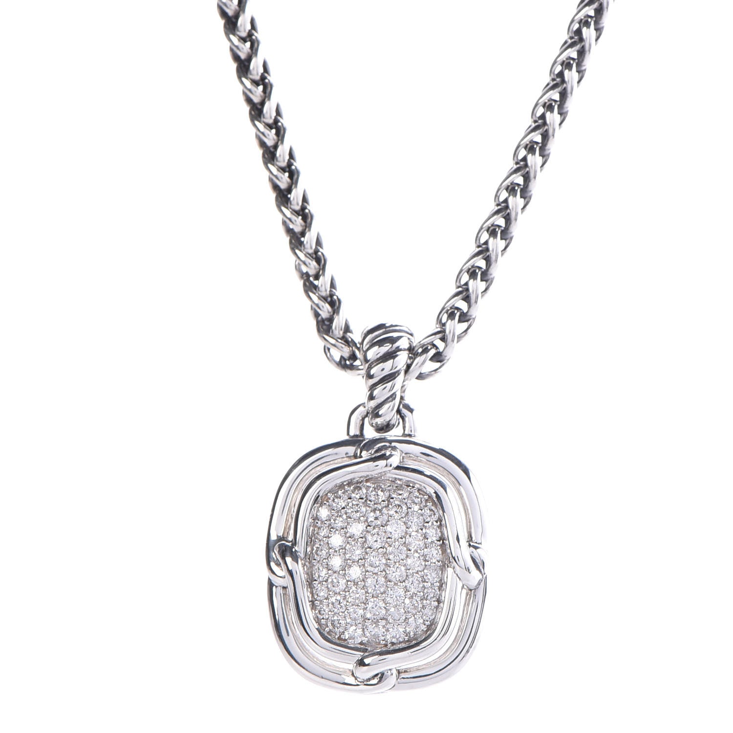 David Yurman Sterling Silver Diamond 16mm Labyrinth Pendant Necklace 4 of 8