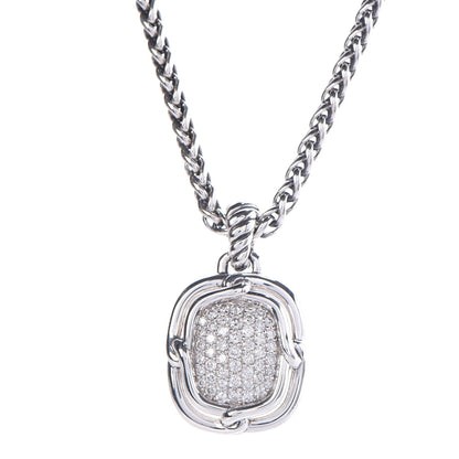 David Yurman Sterling Silver Diamond 16mm Labyrinth Pendant Necklace 4 of 8