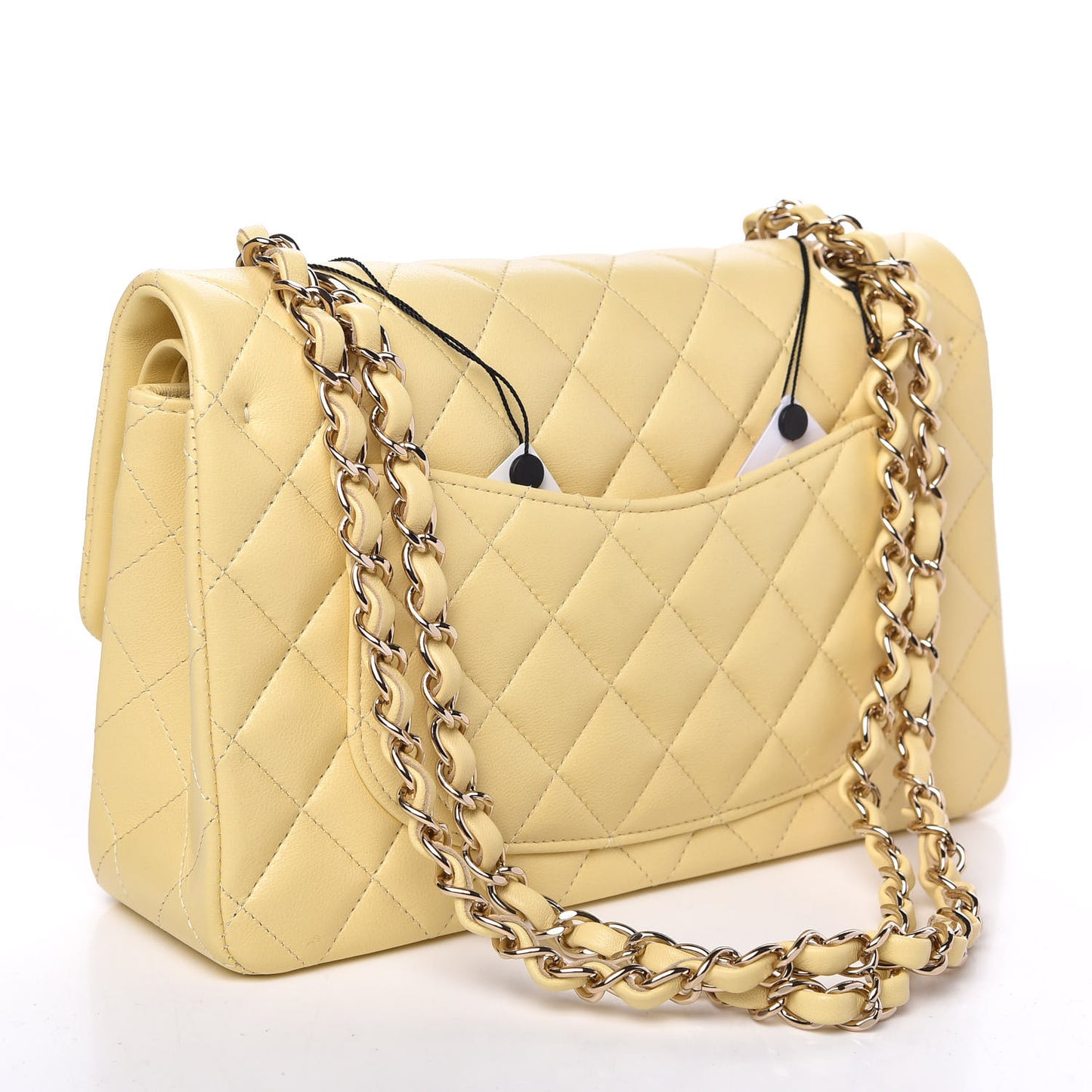 Lambskin Quilted Small Double Flap Yellow