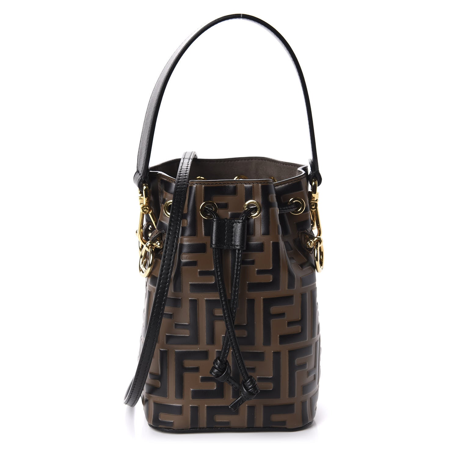 Fendi Vitello Liberty F is Fendi Bi-Color FF 1974 Embossed Mini Mon Tresor Bucket Bag Maya Black 1 of 11