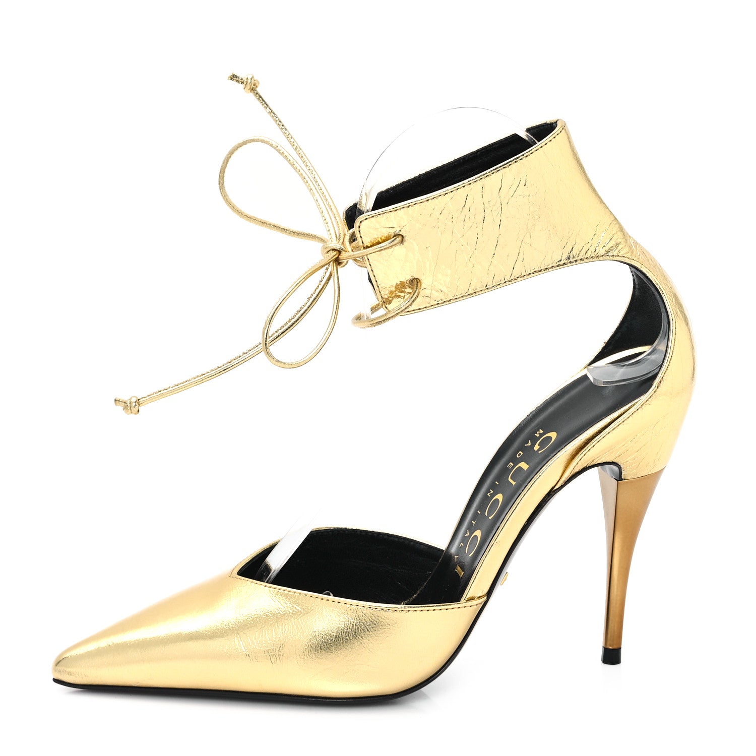 Gucci Soft Nappa Priscilla Ankle Cuff Pumps 36.5 Gold 1 of 9