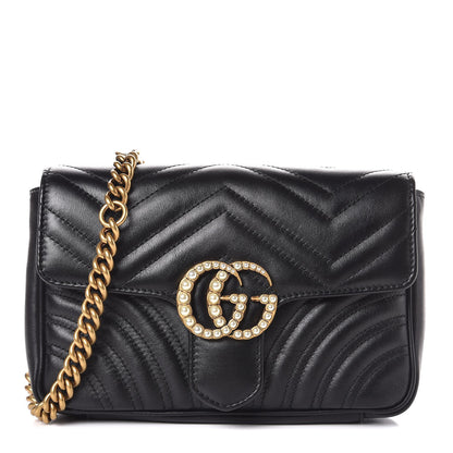 Gucci Calfskin Matelasse Pearly GG Marmont Chain Belt Bag Black 1 of 7