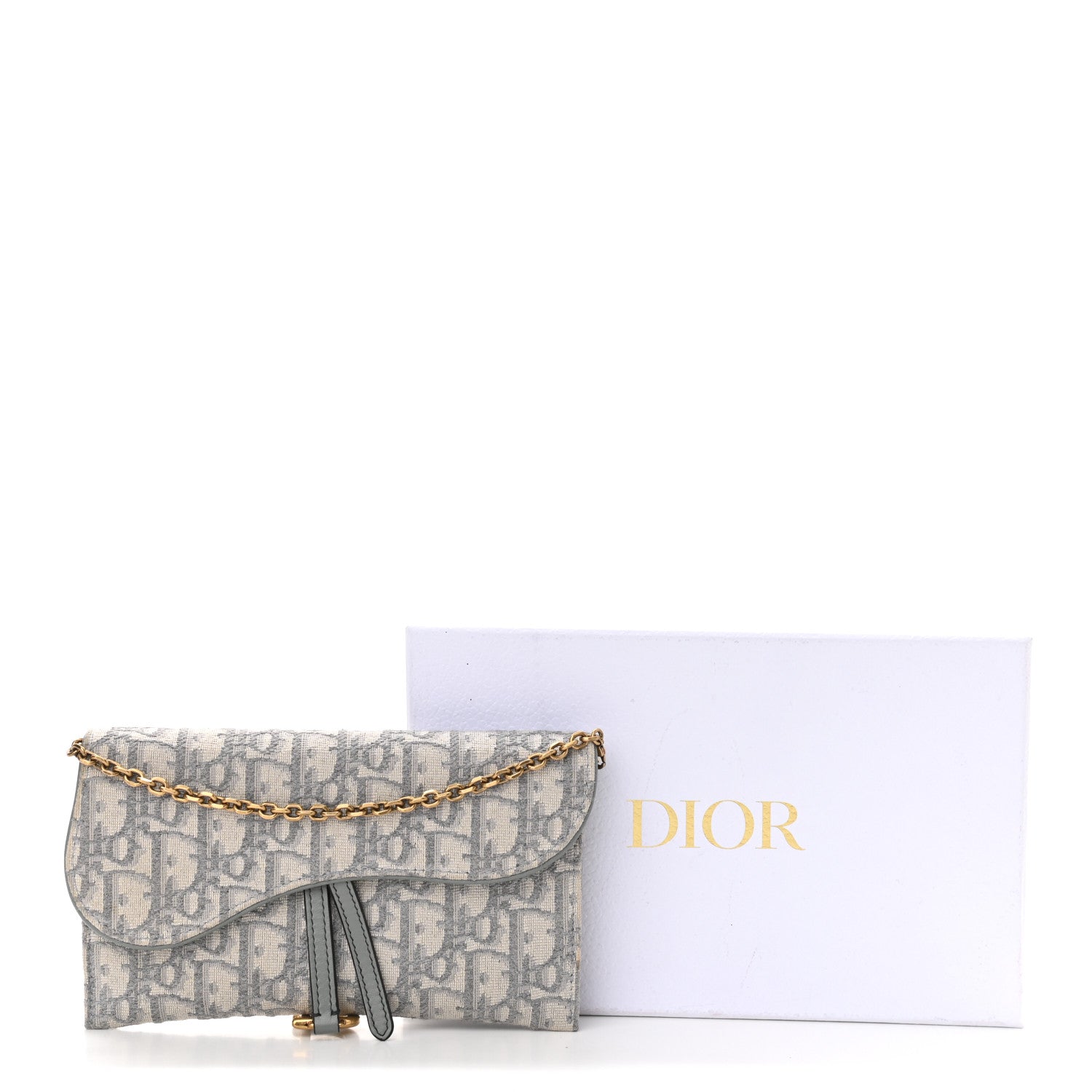 Christian Dior Oblique Saddle Chain Long Wallet Grey 15 of 15