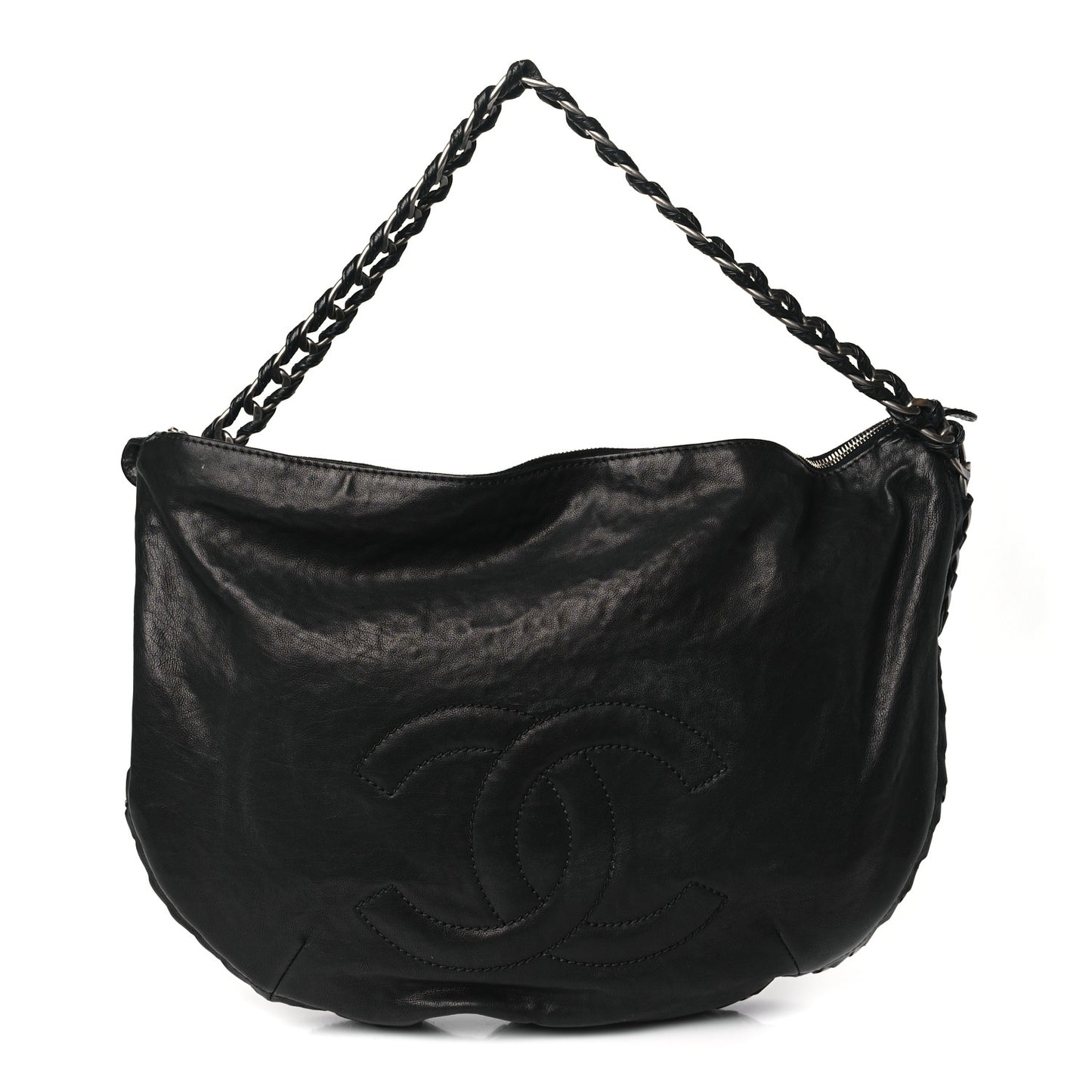 Calfskin Modern Chain Rhodoid Hobo Black