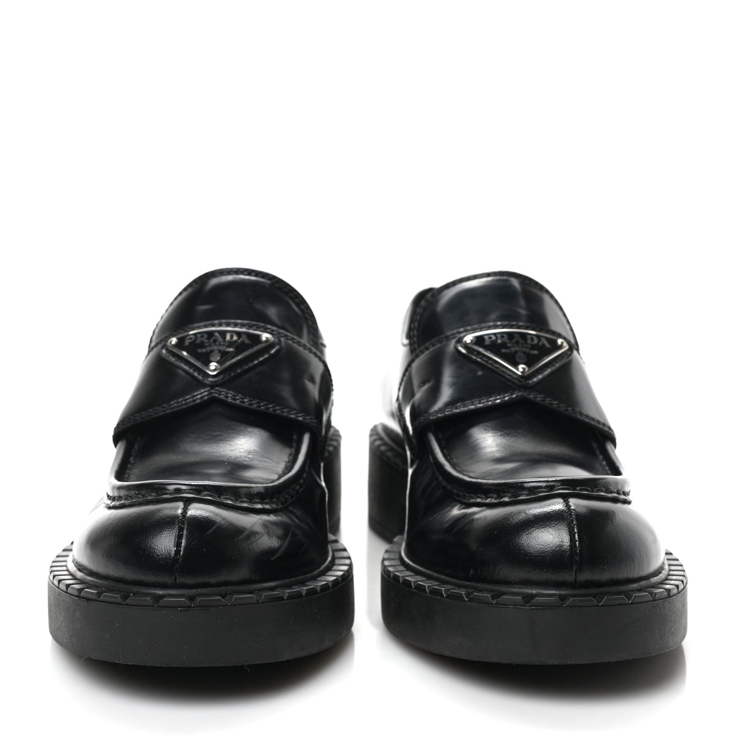 Prada Spazzolato Metal Triangle Logo 50mm Loafers 37 Black 2 of 7
