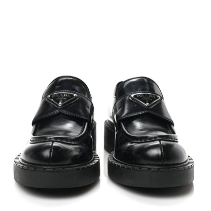 Prada Spazzolato Metal Triangle Logo 50mm Loafers 37 Black 2 of 7