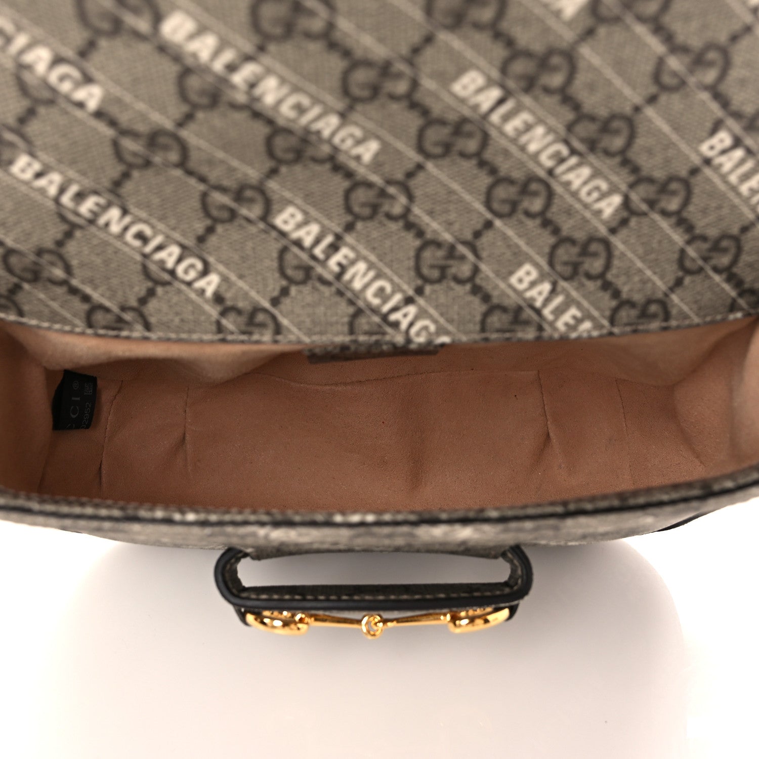 Gucci X BALENCIAGA GG Supreme Monogram Web Logo Print Mini Horsebit 1955 Shoulder Bag Beige Ebony 5 of 6