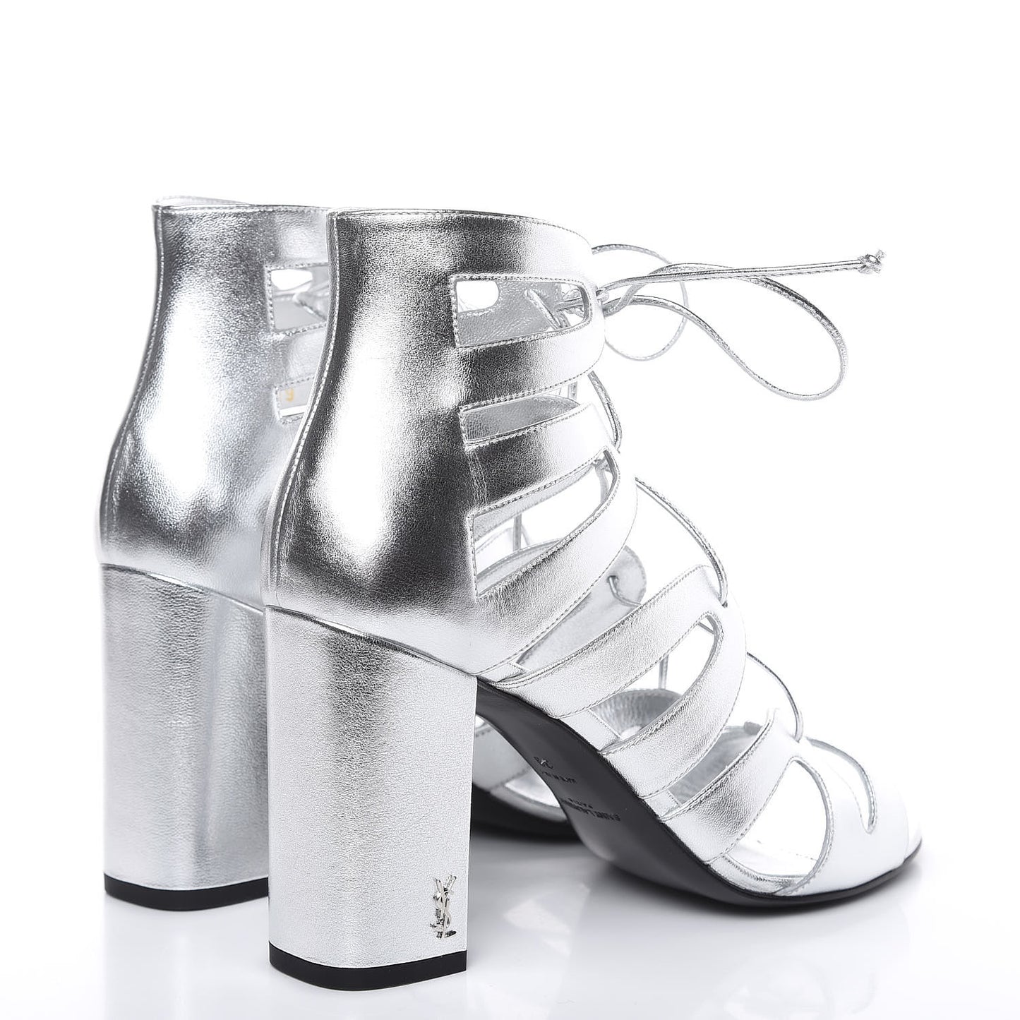Metallic Nappa Silk Babes 90 Lace Up Sandals 39 Argento