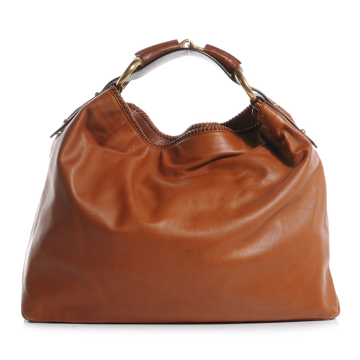 Leather Large Horsebit Chain Hobo Camel