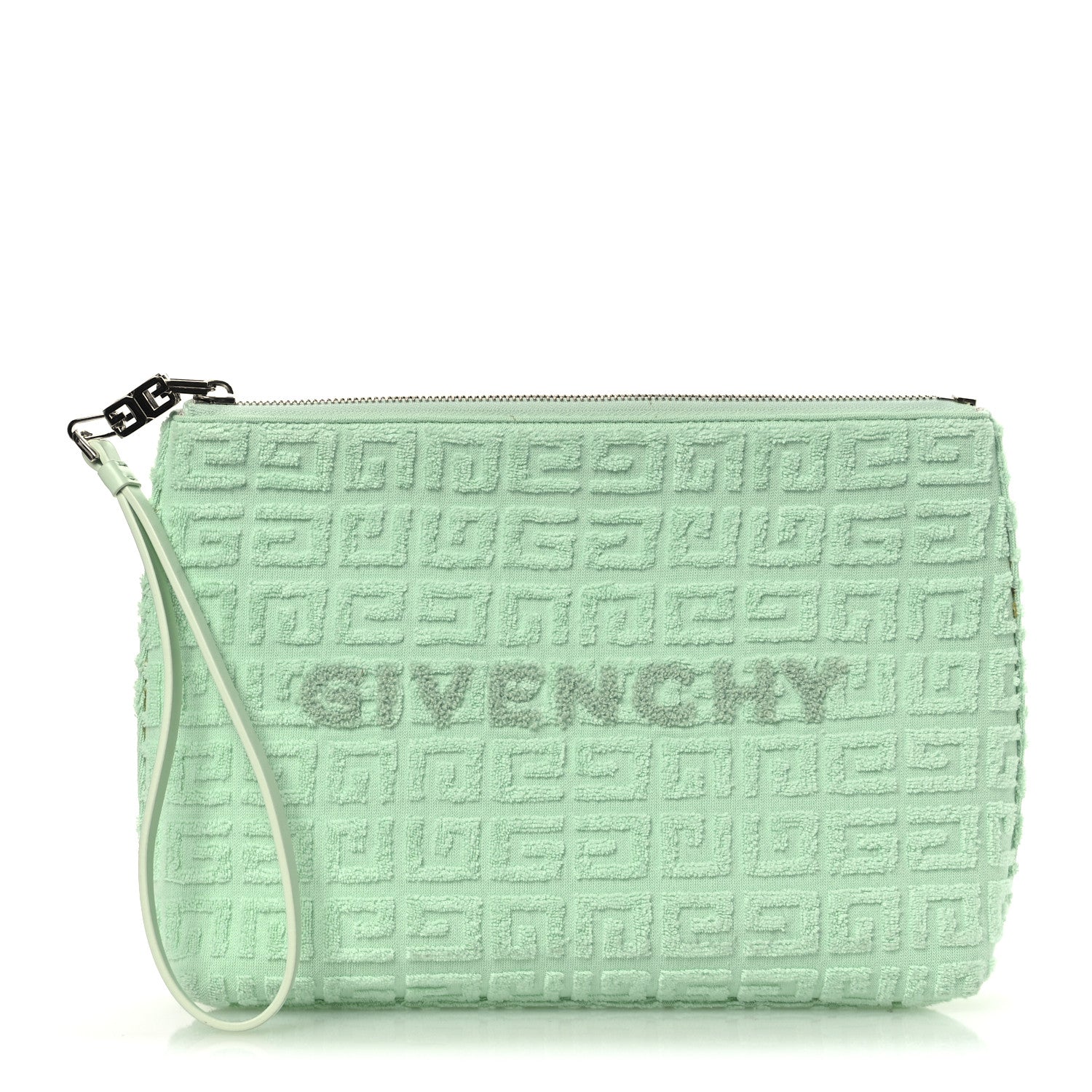 Givenchy Terry Cloth Logo Zipped Pouch Aqua Green 1 of 13
