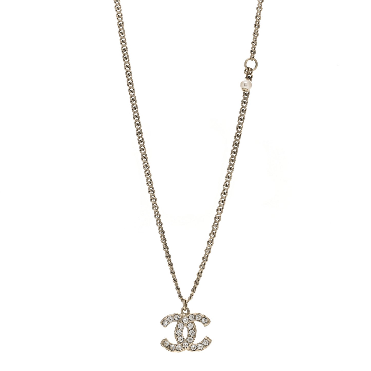 Pearl Crystal CC Pendant Necklace Gold