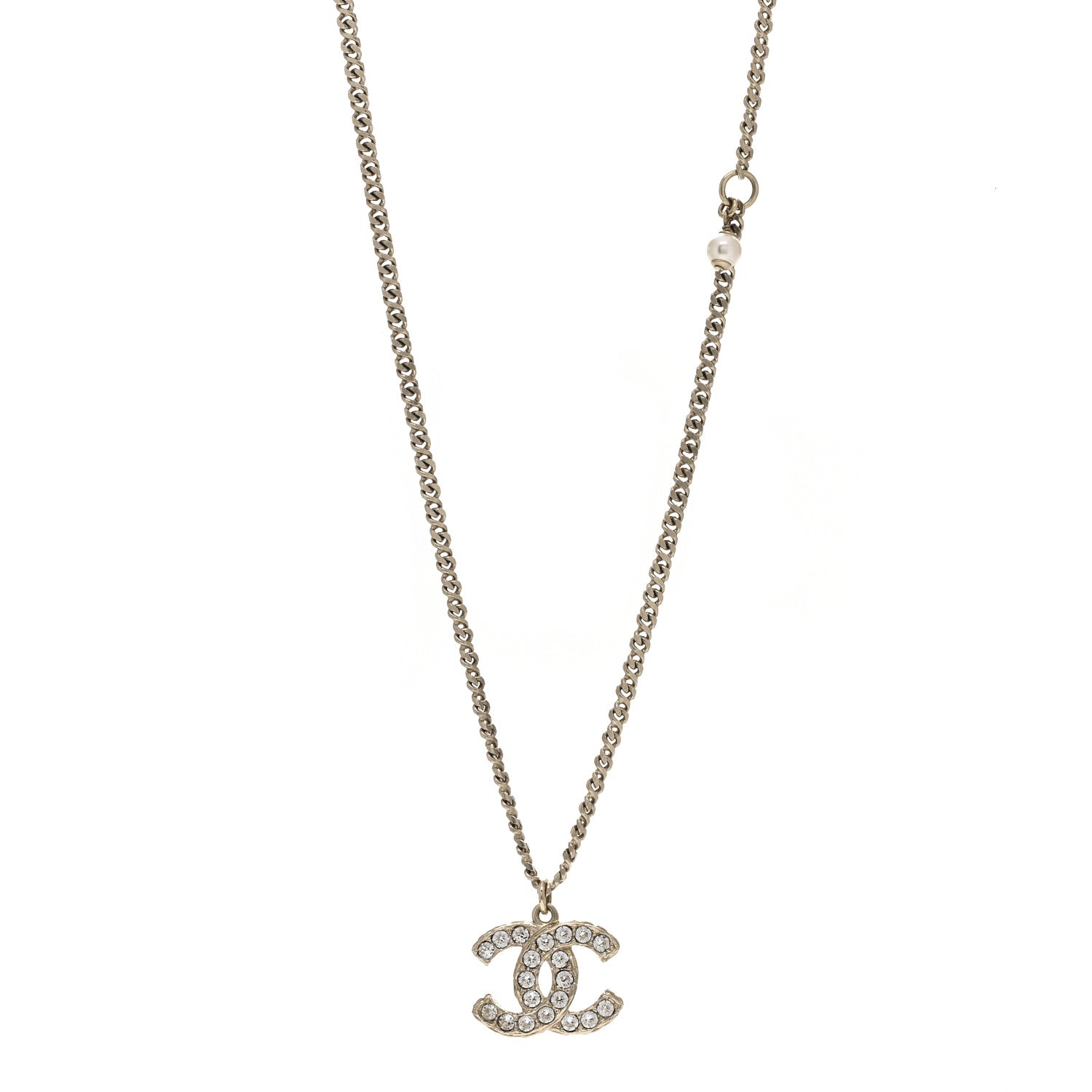Chanel Pearl Crystal CC Pendant Necklace Gold 1 of 4