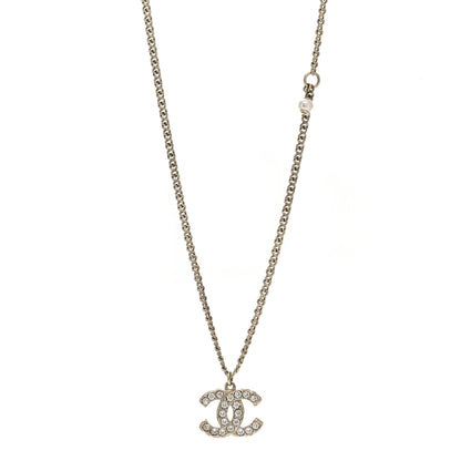 Chanel Pearl Crystal CC Pendant Necklace Gold 1 of 4