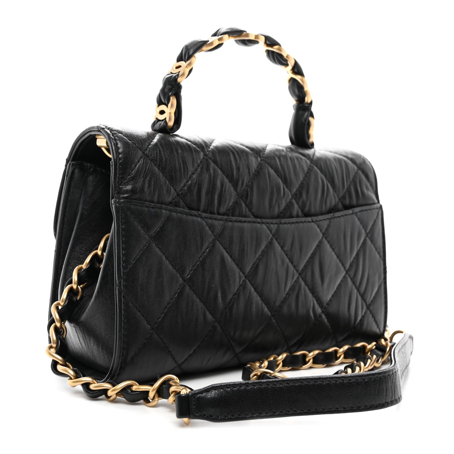 Chanel Crumpled Lambskin Quilted Mini CC Links Top Handle Flap Black 3 of 10