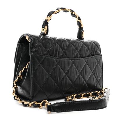 Chanel Crumpled Lambskin Quilted Mini CC Links Top Handle Flap Black 3 of 10