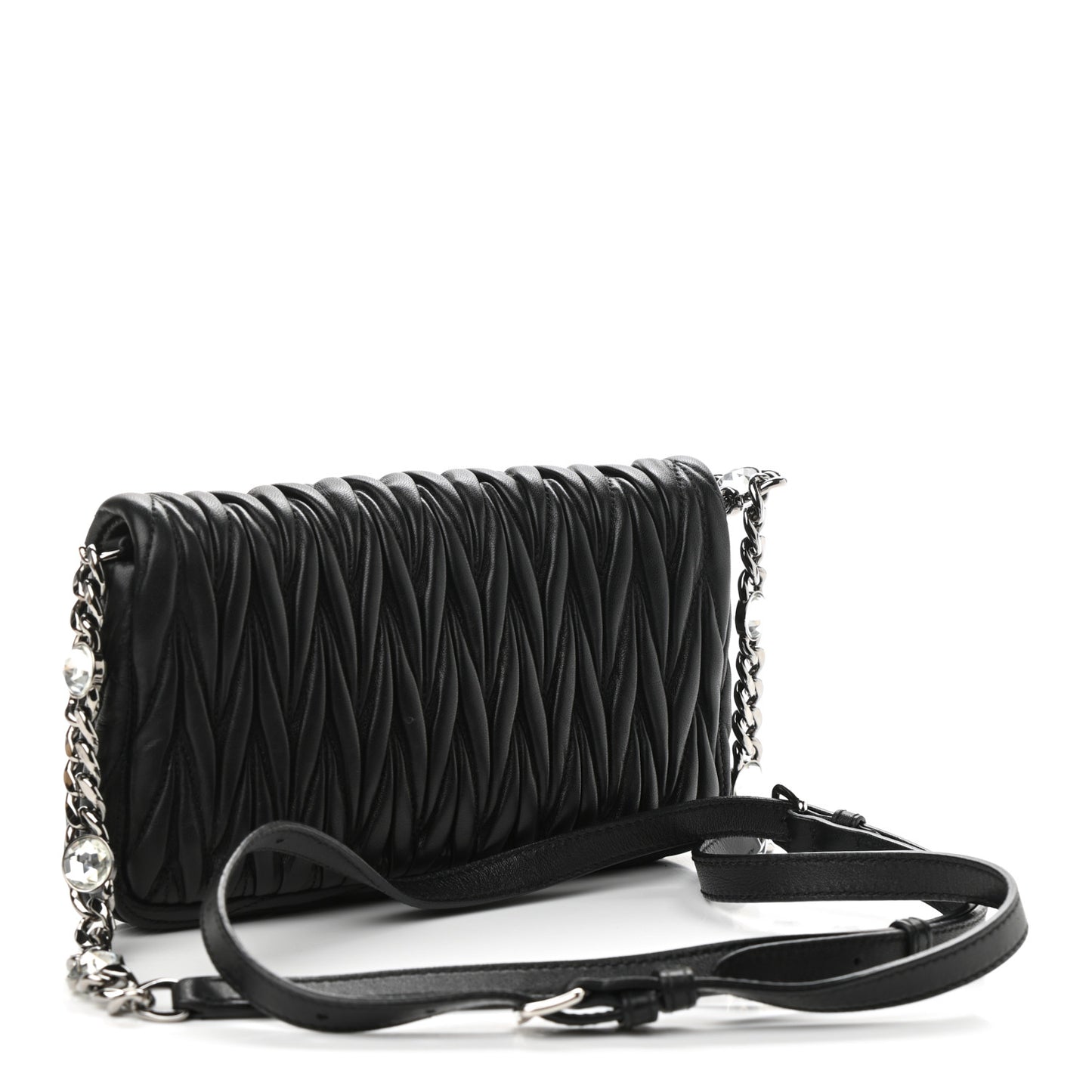 Nappa Matelasse Crystal Chain Crossbody Bag Black