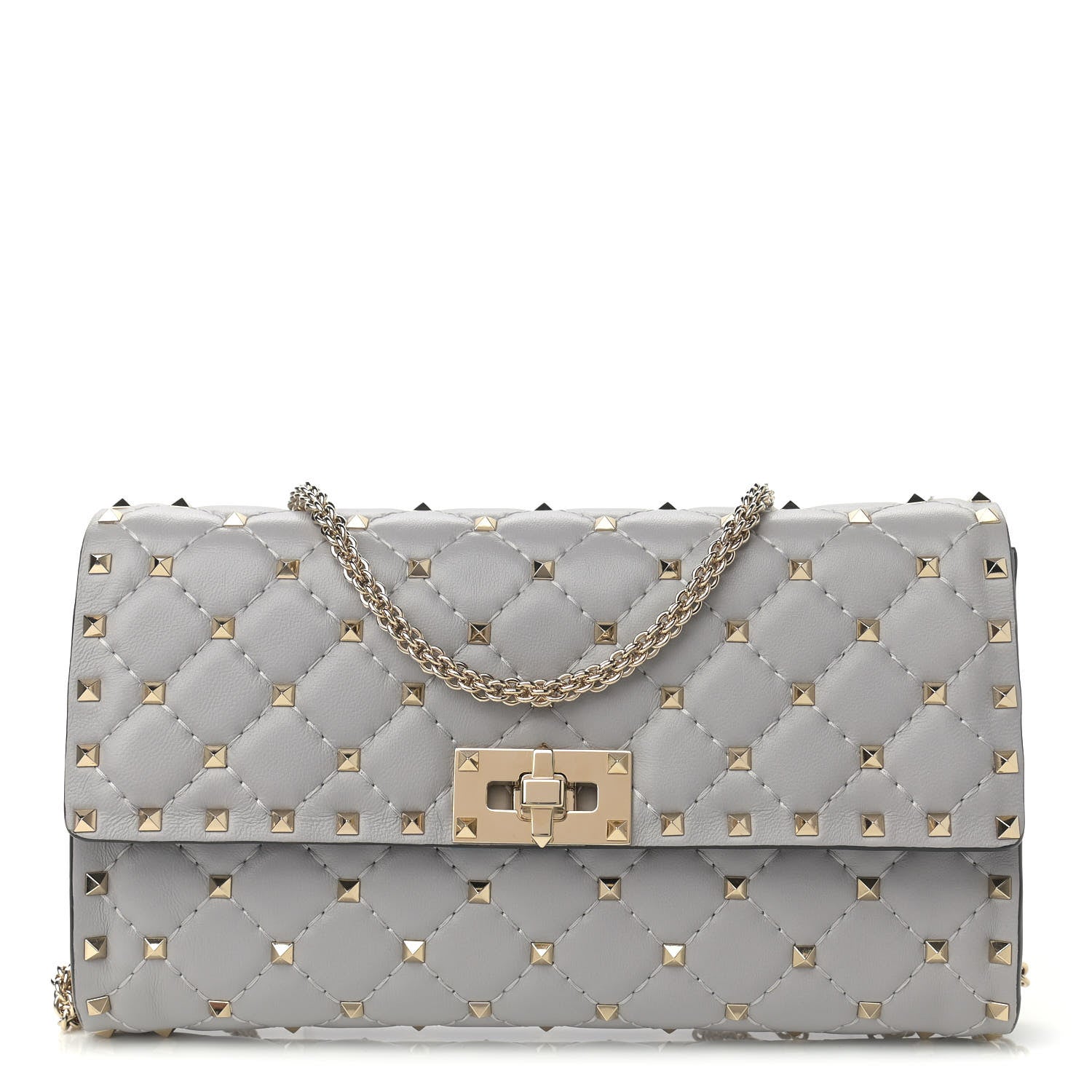 Valentino Garavani Nappa Rockstud Spike Wallet on Chain Pastel Grey 1 of 10