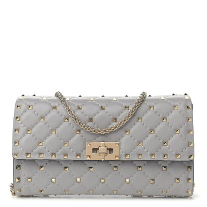 Valentino Garavani Nappa Rockstud Spike Wallet on Chain Pastel Grey 1 of 10
